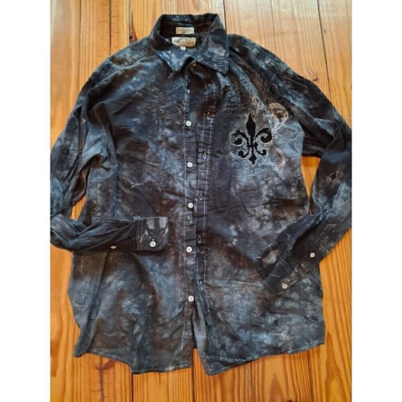 Eighty Eight Wing Black Tie Dye Long Button Up Shirt Top Mens Size XXL Y2k Goth - Picture 2 of 3